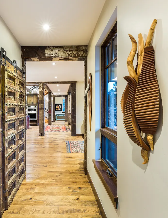 Hallway with wine storage wall, Rustic Mountain Retreat, Refined Designs by Natalie