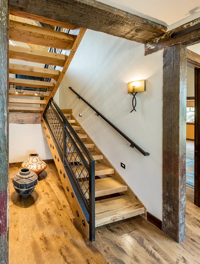 Steel and timber staircase, Rustic Mountain Retreat, Refined Designs by Natalie