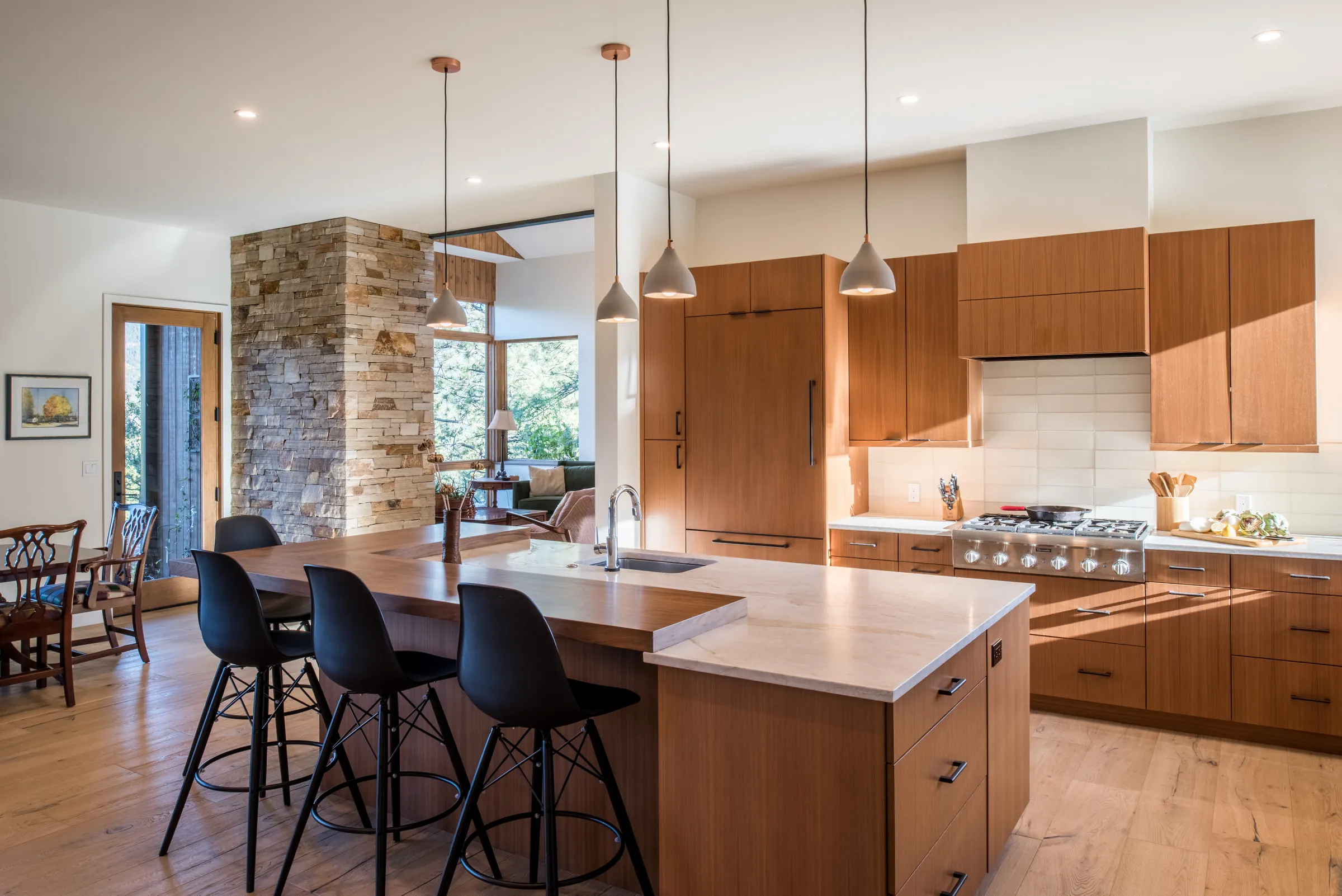 Kitchen with walnut cabinetry and mountain views, Sophisticated Mountain Retreat, Refined Designs by Natalie