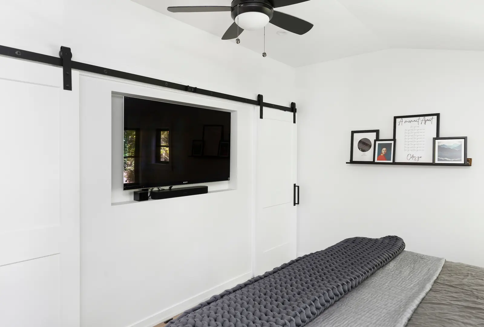 Recessed television with sliding door hardware, Historic Charm in a Small Town, Refined Designs by Natalie