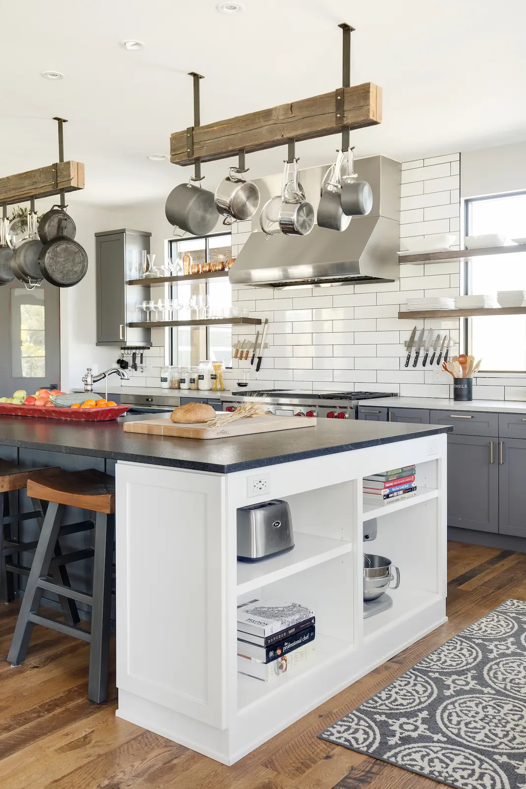 Island end with open storage detail, Bright and Airy Farmhouse, Refined Designs by Natalie