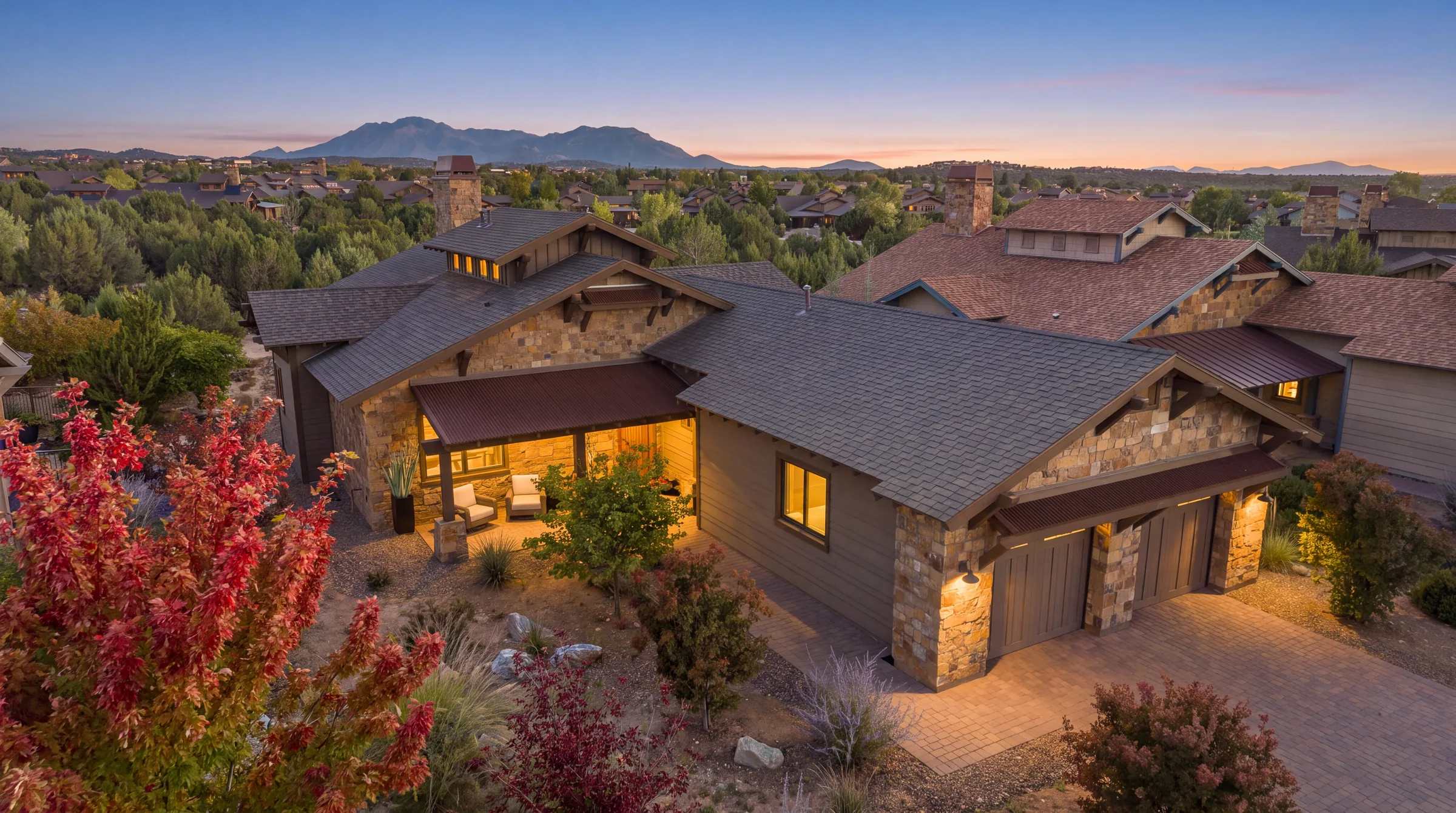 Ranch home exterior at dusk, The Modern Ranch Revival, Refined Designs by Natalie, Prescott, Arizona