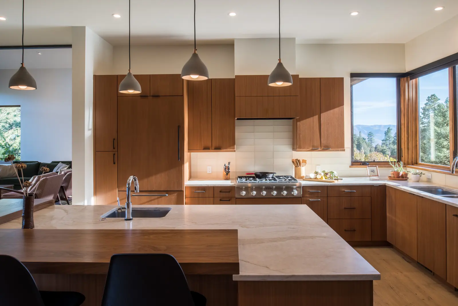 Walnut kitchen with mountain views, Sophisticated Mountain Retreat, Refined Designs by Natalie