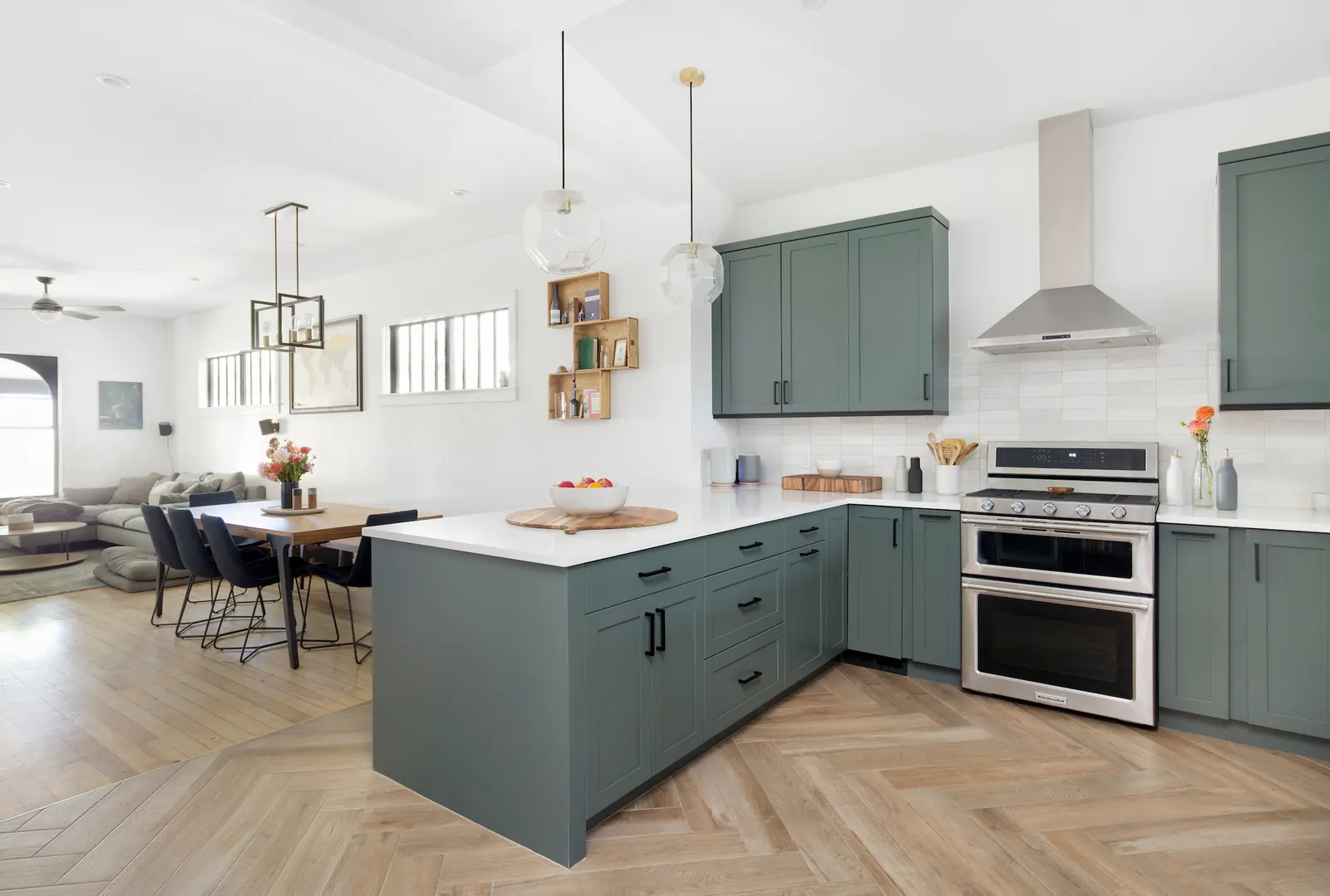 Kitchen island open to the dining area, Historic Charm in a Small Town, Refined Designs by Natalie